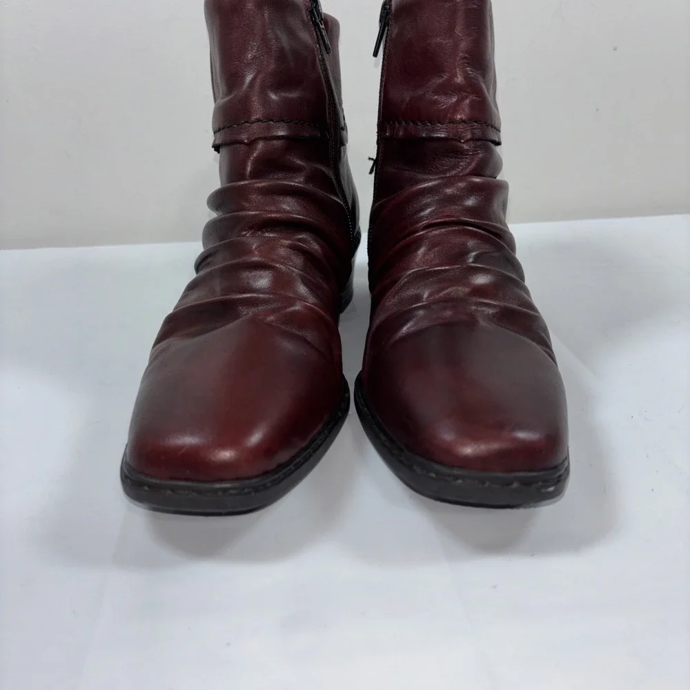Rieker Kendra 40 Burgundy Soft Leather Ankle Boots Slouch‎ Shoes Zip Up Comfort